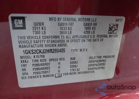 2017 GMC Yukon Denali from USA, damaged, VIN 1GKS2CKJ2HR289405